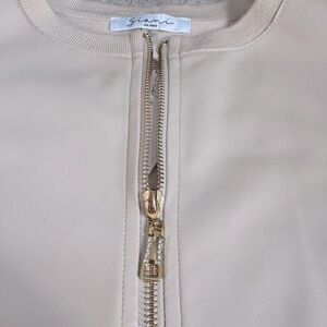 Softest Faux Leather and Knit-Sleeve Winter White Layering Piece Sz Sm NTW